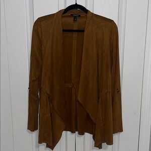 torrid Brown Faux-Suede Draped Open Front Coat
